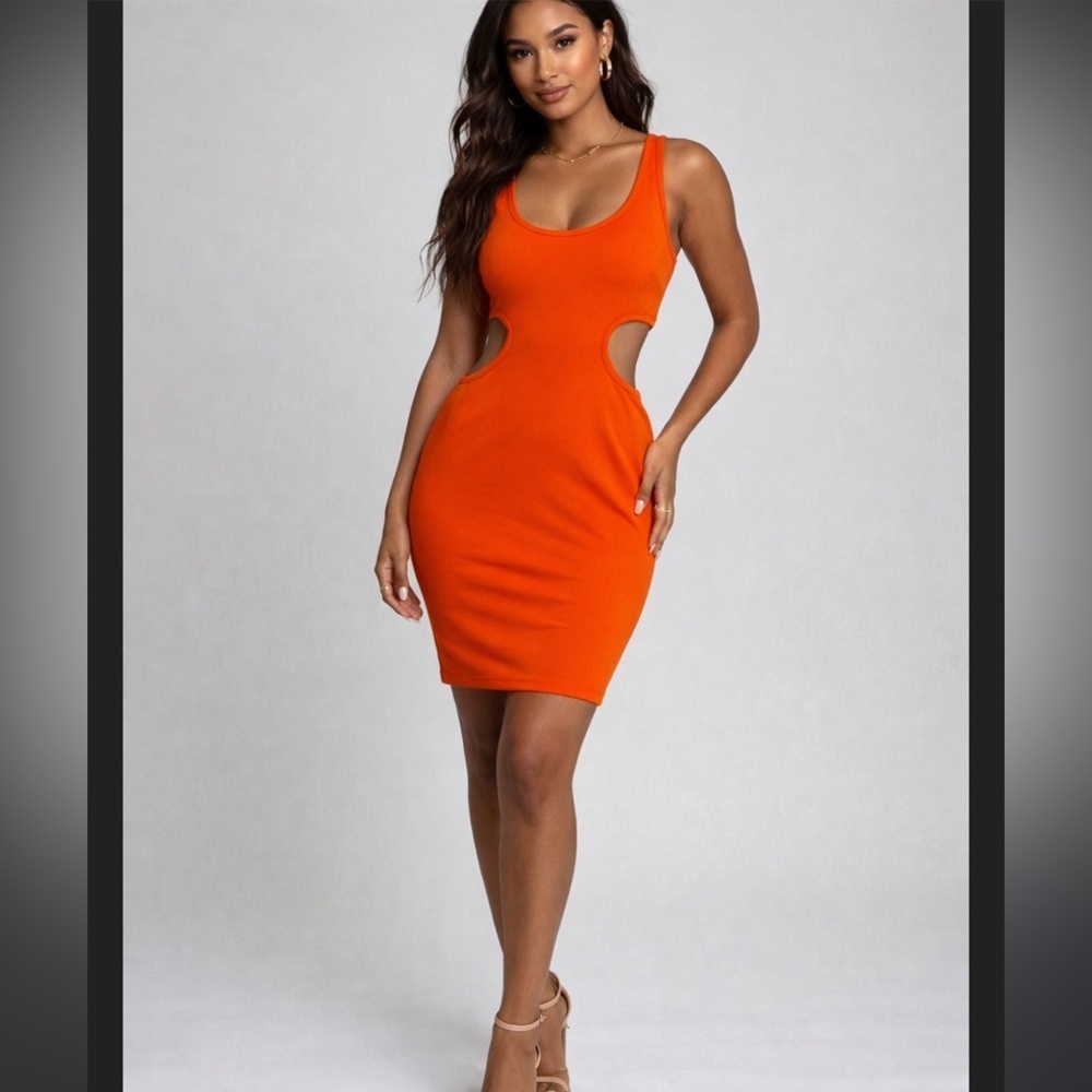 New With Tags Vintage Bongo Orange Dress With Cut Outs Size Medium Festival